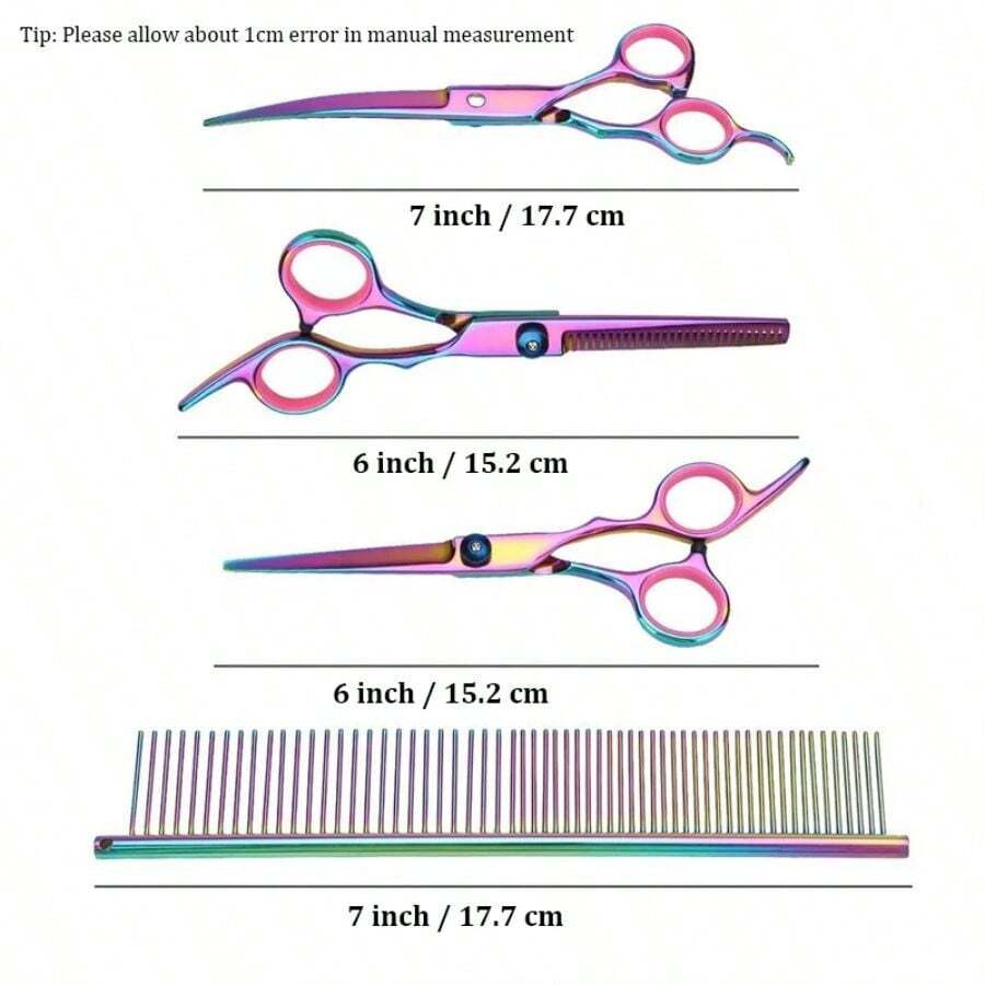1set 7" Color Stainless Steel Pet Grooming Scissors & Brush, Suitable