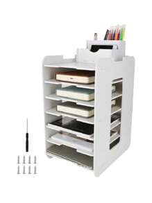 Carpeta De Documentos Y Estante De Almacenamiento De Escritorio, Estante De Almacenamiento De Papel A4 Multicapa, Portapapeles De Gran Capacidad, Estante Organizador De Datos De Oficina - Blanco - Ver 2