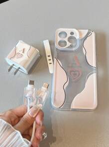 5 件/套字母印花手机壳 + 数据线保护套 + 快速充电适配器盖，兼容 iPhone 7/8/7P/8P/X/XS/XR/XS Max/11/11 Pro/11 Pro Max/12/12 Pro/12 Pro Max/12 Mini/13/13 Pro/13 Pro Max/13 Mini/14/14 Pro/14 Plus/14 Pro Max/15/15 Pro/15 Plus/15 Pro Max - 彩色 - 查看 4