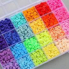 2400PCS Clay Beads For Bracelet Making 24 Colors 6MM Flat Round Polymer Beads Set, 1 Box Disc Heishi Beads With Pendants Letter Beads For Jewelry Necklace Making Kit