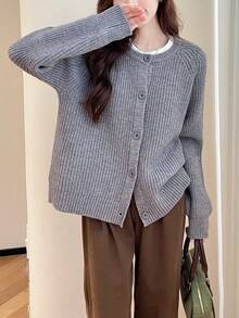 Women Casual Elegant Knitted Cardigan - Grey - View 4