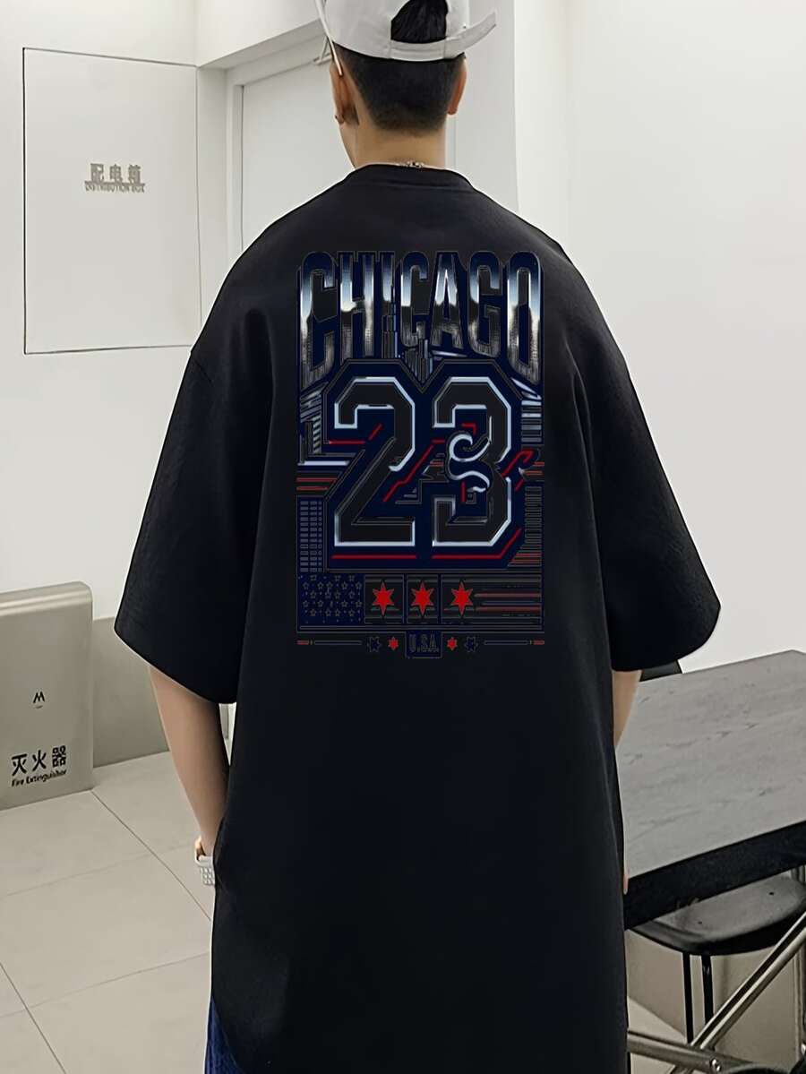 Men's Oversize T-Shirt 23 Slogan Streetwear T-Shirt Premium Oversized Shirt 100% Cotton - màu đen - Xem 1