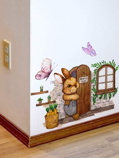 1pc Self-Adhesive PVC Wall Sticker, Cute Rabbit Pattern Waterproof Wall Decal For Bedroom, Living Room, Stickers, Wall Decal, Vinyl Decal For Home Decorations, Spring Decoration Items Refresh Your Home, Festival Decoration Stickers Gifts Birthday Graduation
