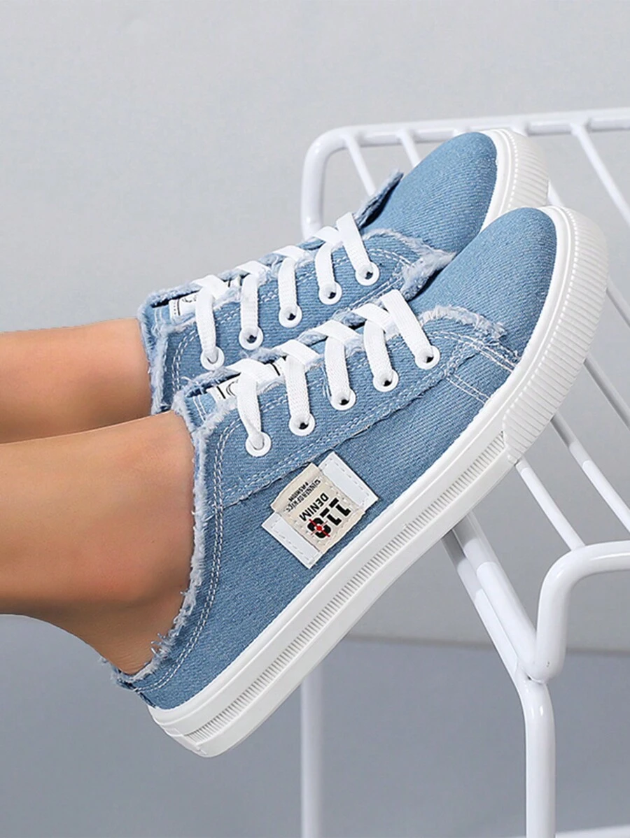 Women Fashion Canvas Mules Casual Sneakers Comfortable Slip-On Mule Backless Holiday Shoes - 藍色 - 查看 1