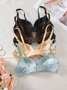 4件套女士舒适透气无钢圈软杯聚拢文胸，适合小胸 - 彩色 - 查看 2