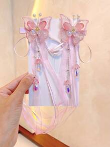 1 par (2 piezas) Pasador de pelo con borlas en forma de mariposa de estilo tradicional chino, accesorios para el cabello de niñas, para traje hanfu, escuela, actuación, sesión de fotos, atuendo diario