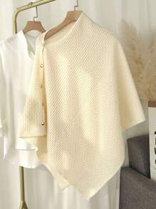 1pc Bohemian Style Polyester Knit Shawl Poncho With Button Closure, Spring/Autumn - Multicolor - View 12