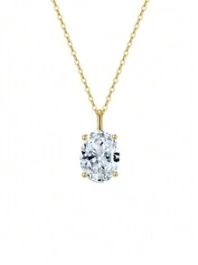 1 件优雅奢华 925 纯银 1.5 克拉椭圆形莫桑石项链，适合女性日常佩戴、派对、度假、情人节、母亲节、生日珠宝礼物 - 金黃色 - 查看 2