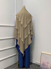 1pc Solid Color Abaya Accessories Breathable Comfortable 3-Layer Chiffon Headscarf For Women, Elegant & Casual Design, Polyester, For Daily Wear, Prayer, All Seasons