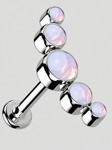 1 pièce Boucle d'oreille de piercing de tragus, cartilage, hélix en acier inoxydable avec cinq zirconias et opale, bijou de piercing de lobe d'oreille et labret avec cristal