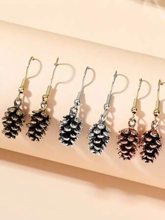1pair Retro 3D Mini Pine Cone Dangle Earrings, Casual Style For Women