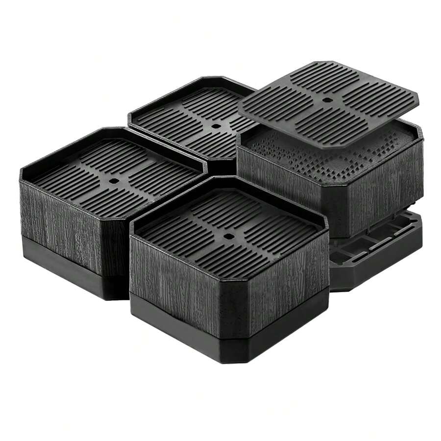 Set van 4 bedverhogers, meubelverhogers, tafelverhogers, olifantenvoetverhogers, bedverhogers, stoelverhogers, bankverhogers - sterke ruimtebesparende verhoger - Zwart - Bekijken 1
