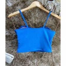 Cropped Top Thin Chain Strap Blouse With Mermaid Cup Fashion Blogger Retro Summer Beach Party Neopreme Suplex Strap - 藍色 - 查看 4