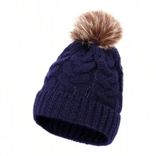 1pc Solid Color Versatile Acrylic Cable Knit Pom Pom Beanie Hat, Suitable For Autumn Winter Warmth And Daily Wear - Multicolor - View 12