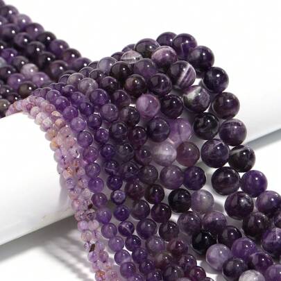 1pc Natural Amethyst Beaded Strand, 4/6/8/10/12mm Fashionable Handmade DIY Loose Beads, Suitable For Bracelet, Necklace, Jewelry, Phone Chain, Key Chain, Wholesale Beads