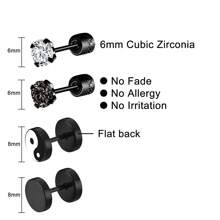 4 Pairs Surgical Steel Earrings For Men, Earrings Magnetic Earrings Studs Screw Back Earrings Flat Back Stud Boys Earrings Hypoallergenic Aritos Para Hombre Black Earrings Set