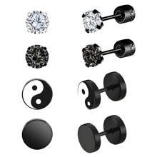 4 Pairs Surgical Steel Earrings For Men, Earrings Magnetic Earrings Studs Screw Back Earrings Flat Back Stud Boys Earrings Hypoallergenic Aritos Para Hombre Black Earrings Set