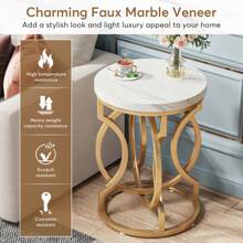 Tribesigns Modern Round Side Table With Thick Wooden Top, 20" Cocktail Table With Unique O-Shaped Base, Mid-Century Nightstand For Living Room And Bedroom - White & Gold - View 8