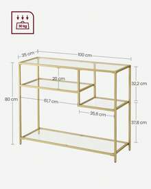 VASAGLE Consolle, tavolino da corridoio, in vetro temperato, struttura in metallo, con ripiani, 35 x 100 x 80 cm, moderno, per ingresso e soggiorno, colore oro - Dorato - Visualizzare 5