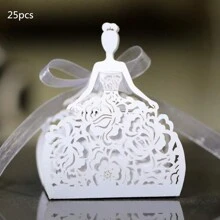 25 件/包白色礼盒，带丝带标签，优雅玫瑰巧克力包装盒，珠光纸，适用于派对、婚礼、生日、圣诞节、情人节批发 - 白色 - 查看 2