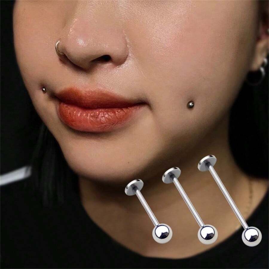 2 件装不锈钢防过敏圆球真皮锚脸部耳钉穿孔首饰套装 - 彩色 - 查看 1