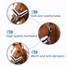 Nobleza Horse Headcollar Fleece Trim, Fully Adjustable, Training Halter. - Navy Blue - View 6