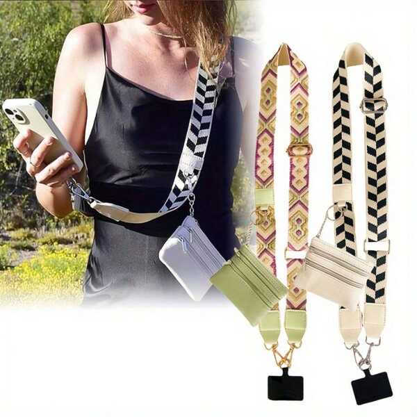 1pc Phone Strap With Zipper Pocket, Clip On And Wallet Crossbody Phone Strap, Beautiful, Comfortable, Adjustable
