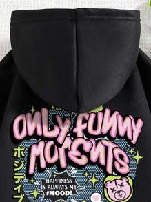 Tween Girls Lettering Print Warm Hoodie - Black - View 6