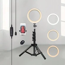 8 英寸自拍环形灯带三脚架，3 种颜色模式，4 合 1 可伸缩手机三脚架带无线遥控，360 度旋转旅行手机三脚架便携式自拍杆适用于手机三脚架兼容 iPhone、Android 和相机 - 多色 - 查看 3