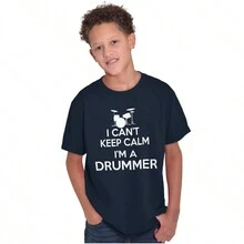 Can't Keep Calm A Drummer Percussion Crewneck T Shirts Boy Girl - Navy - View 1