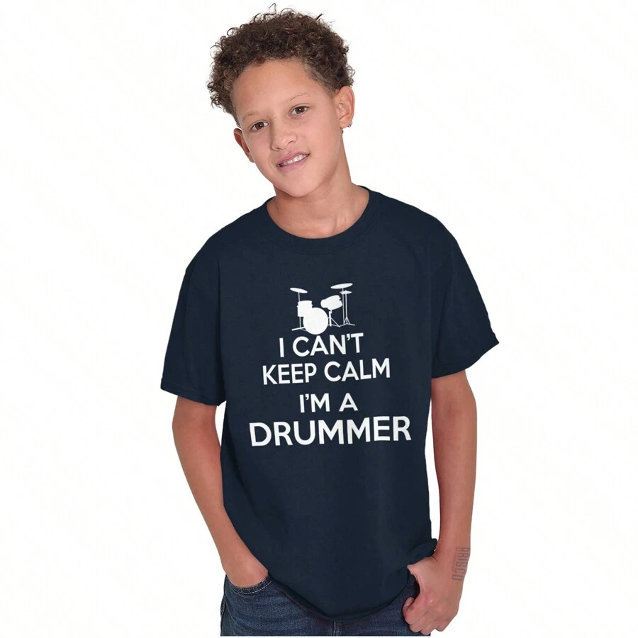 Can't Keep Calm A Drummer Percussion Crewneck T Shirts Boy Girl - Navy - View 1