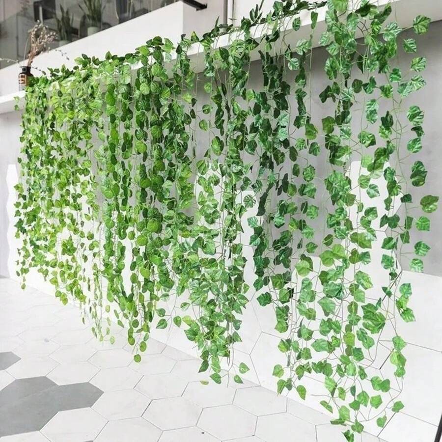 2 String Of Leaves Garland 2m Each Green Plant Vine Artificial Foliage Artificial Leaf Climbing Plant - màu xanh lá - Xem 1
