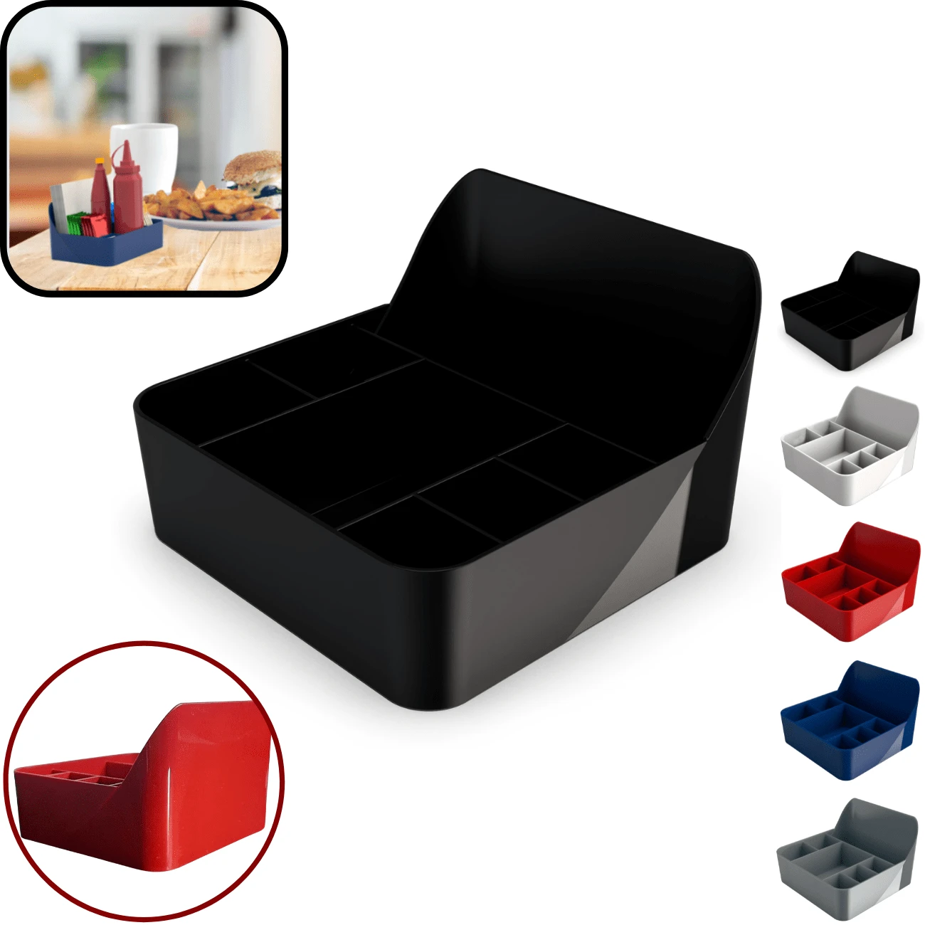 Kit 4 Napkin Holder Sachet Cruet Table Counter Countertop Organizer Multipurpose Holder With Dividers - 黑色 - 查看 1