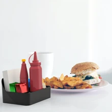 Kit 4 Napkin Holder Sachet Cruet Table Counter Countertop Organizer Multipurpose Holder With Dividers - 黑色 - 查看 8