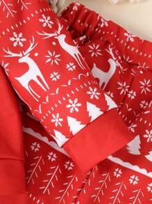 2pcs/Set Young Boys Christmas Snowflake & Reindeer Print Long Sleeve Sweatshirt + Cartoon Reindeer Print Straight Pants, Fall/Winter