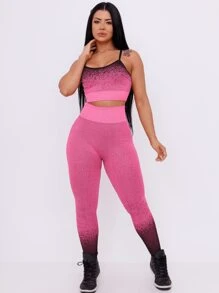 Elegant Women's Gym Set With Leggings Top / Cropped Cos High Sports Polyamide - 粉色 - 查看 1