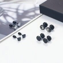 4 Pairs Surgical Steel Earrings For Men, Earrings Magnetic Earrings Studs Screw Back Earrings Flat Back Stud Boys Earrings Hypoallergenic Aritos Para Hombre Black Earrings Set