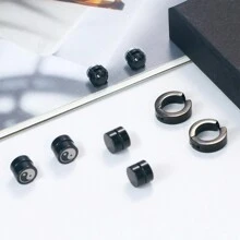 4 Pairs Surgical Steel Earrings For Men, Earrings Magnetic Earrings Studs Screw Back Earrings Flat Back Stud Boys Earrings Hypoallergenic Aritos Para Hombre Black Earrings Set