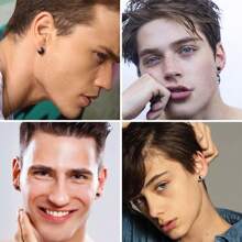 4 Pairs Surgical Steel Earrings For Men, Earrings Magnetic Earrings Studs Screw Back Earrings Flat Back Stud Boys Earrings Hypoallergenic Aritos Para Hombre Black Earrings Set