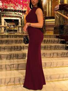 女士纯色无袖夏季紧身性感连衣裙