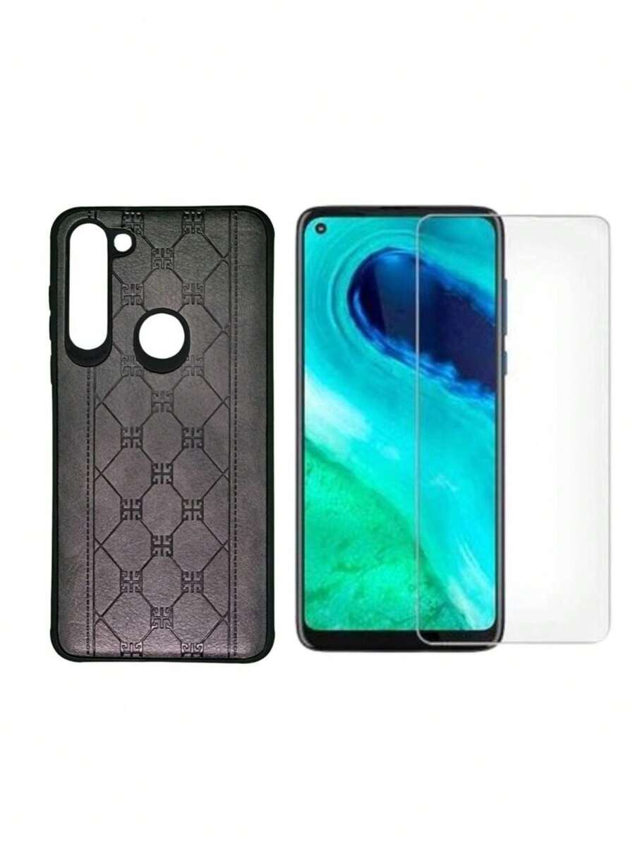 Luxury Leather Cover Kit + Glass Film For Moto G8 Power - 灰色 - 查看 1