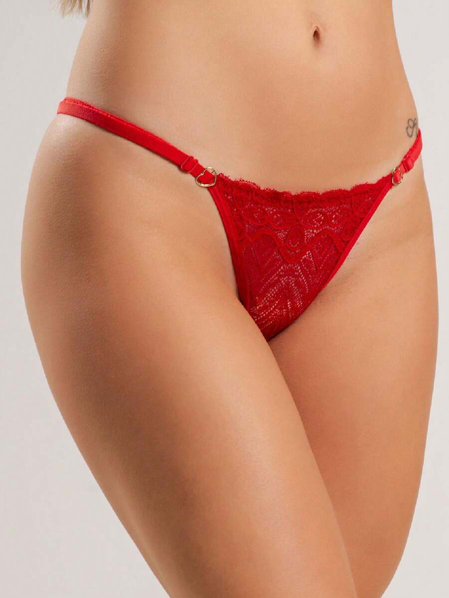 Sexy Adjustable Heart Panties Double Thread And Lace Resale Thong Lingerie Wholesale Women's Intimate Fashion - 紅色 - 查看 1