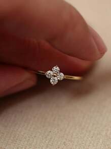 1 pieza Anillo de trébol de 4 hojas de plata esterlina S925 con baño de oro de 18k y circonita, anillo pequeño y delicado, diseño único de moda, de alta calidad, versátil, excelente regalo para festivales