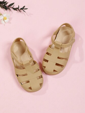 Sandálias romanas infantis, sapatos de gelatina, sapatos de praia, desenhos animados, sapatos de gelatina de frutas, cor sólida vazada, sandálias de gelatina