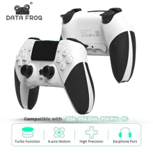 Controlador inalámbrico Bluetooth DATA FROG compatible con el controlador de PS4, mando para PC, joystick compatible con PS4/PS4 Pro/PS4 Slim - Blanco y Negro - Ver 2