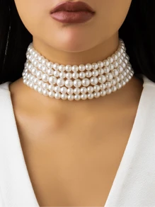 1 件优雅人造珍珠串珠项链，婚礼新娘颈链
