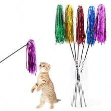 Juguete de gato distrayente de distribución aleatoria, borla de papel hecha a mano, palo de gato distrayente de colores, suministros para mascotas gatos - Multicolor - Ver 5