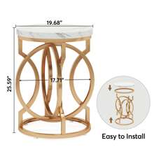 Tribesigns Modern Round Side Table With Thick Wooden Top, 20" Cocktail Table With Unique O-Shaped Base, Mid-Century Nightstand For Living Room And Bedroom - White & Gold - View 9