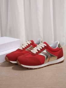 Women Outdoor Leisure Color Blocking Lace-Up Anti-Slip Hidden Heel Comfy Lightweight Sports Shoes , Ideal With Hoodie