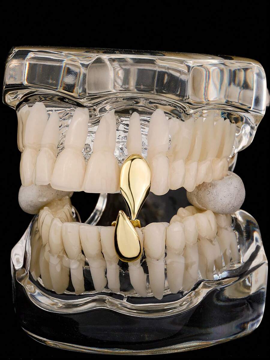 Set Denti Dorati In Rame Per Feste Hip Hop E Halloween - Decorazione Bling Con Cera Fissante